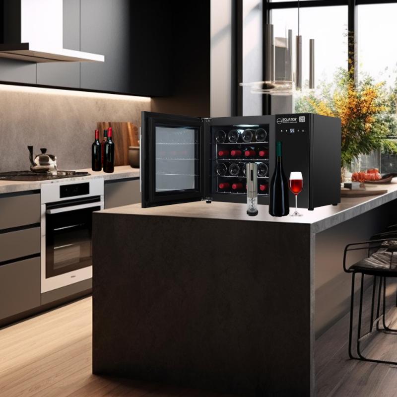Refrigerador de vinos de 16 botellas para encimera, color negro, control táctil, 110V, con abridor de botellas de vino
