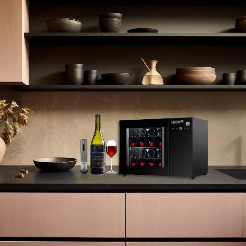 Refrigerador de vinos de 16 botellas para encimera, color negro, control táctil, 110V, con abridor de botellas de vino