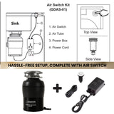 Triturador de basura 3/4 HP ULTRA SILENCIOSO + Interruptor de aire para encimera, 110 V