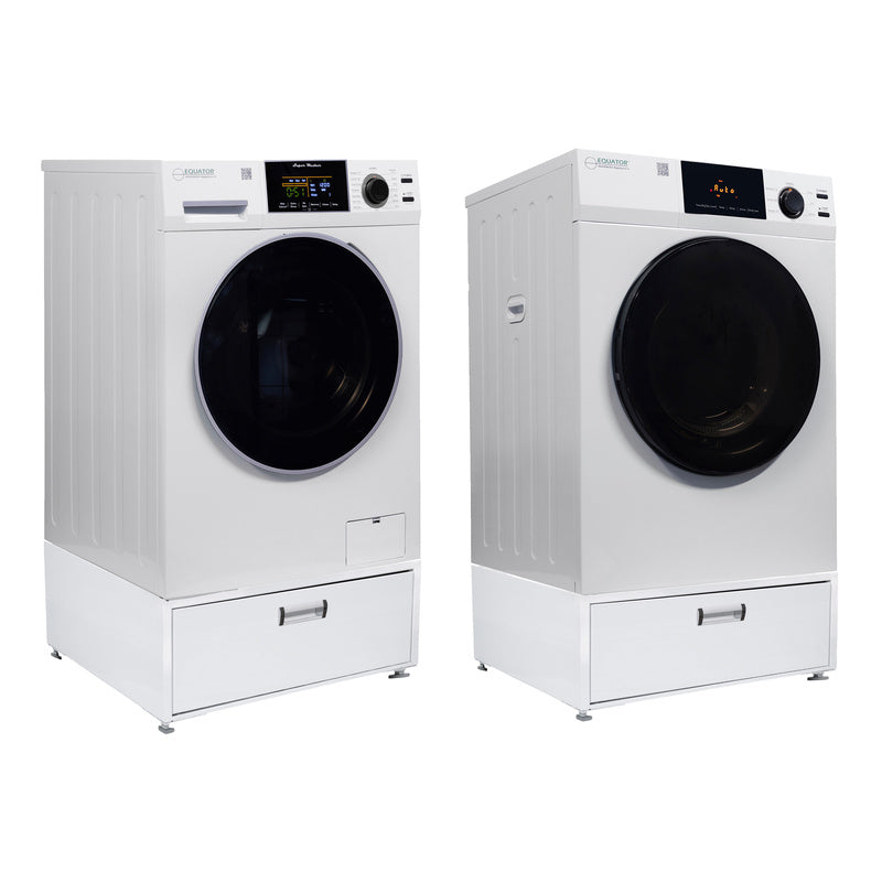JUEGO DE LAVANDERÍA COMPLETO Lavadora Sani EW 835 1.9cf 110V + Secadora con ventilación ED 880 220V + Pedestales