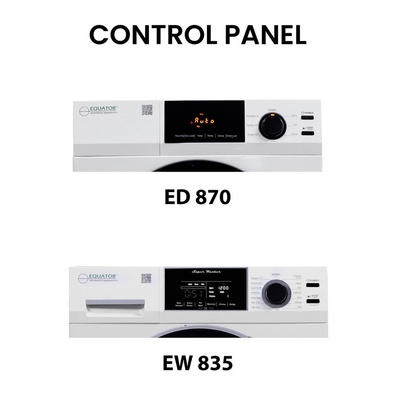 JUEGO DE LAVANDERÍA COMPLETO Lavadora Sani EW 835 1.9cf 110V + Secadora con ventilación ED 880 220V + Pedestales