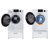 JUEGO DE LAVANDERÍA COMPLETO Lavadora Sani EW 835 1.9cf 110V + Secadora con ventilación ED 880 220V + Pedestales