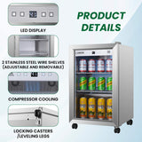 Refrigerador para interiores/exteriores de 2.3 pies cúbicos, clasificación IPX4, acero inoxidable, empotrable/independiente, capacidad para 85 latas, silencioso (42 dB)