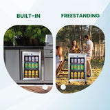Refrigerador para interiores/exteriores de 2.3 pies cúbicos, clasificación IPX4, acero inoxidable, empotrable/independiente, capacidad para 85 latas, silencioso (42 dB)