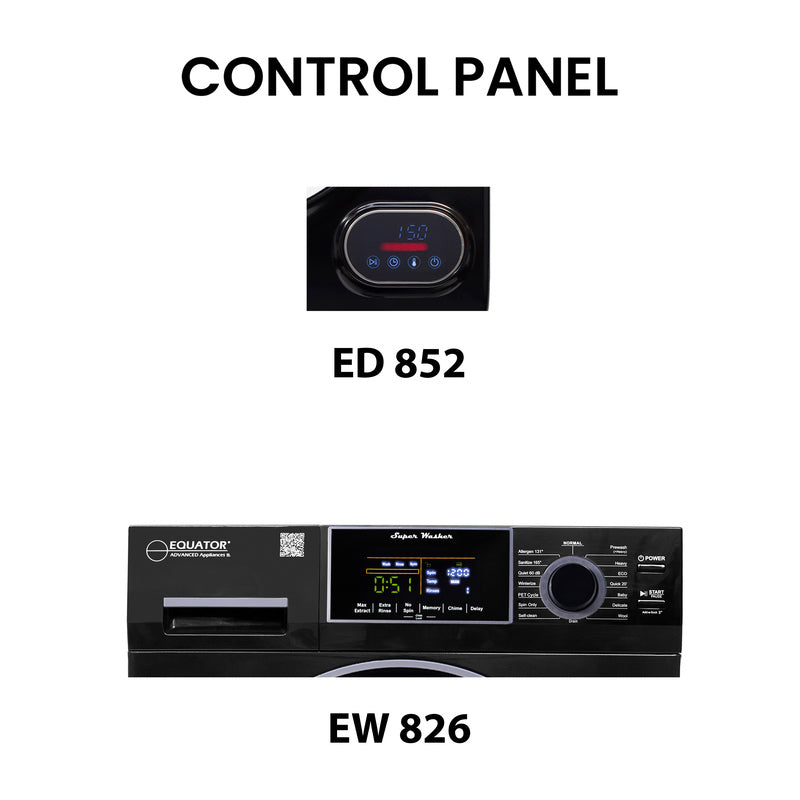 LAVADORA PREMIUM APILABLE 110V EW 826 1.62 pies cúbicos 15 libras + SECADORA VENTILADA DIGI ED 852 3.5 pies cúbicos