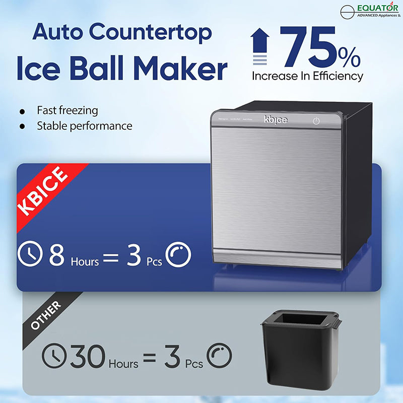 Equator-KB Máquina de hielo SPHERE ICE MAKER transparente de fusión lenta de 2 pulgadas, 110 V + Tanque de agua filtrada