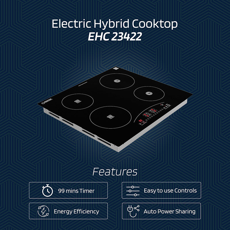 Equator 24 inch Electric Hybrid CERAMIC-INDUCTION 4 Burner Cooktop 9 Power 220V