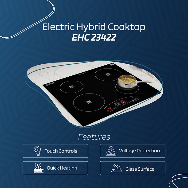 Equator 24 inch Electric Hybrid CERAMIC-INDUCTION 4 Burner Cooktop 9 Power 220V