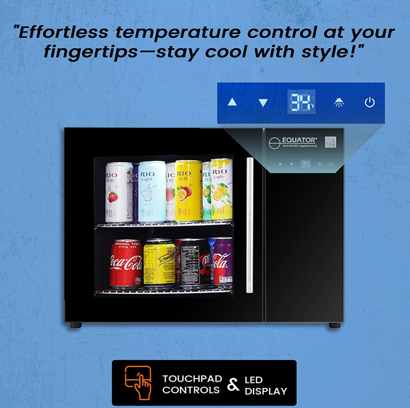 Refrigerador de bebidas de mostrador Equator de 25 pulgadas, 40 latas, control táctil, 110V