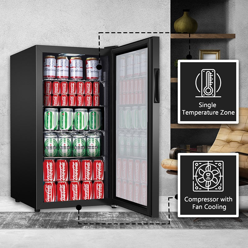 Refrigerador de bebidas Equator SLIM de 18 pulgadas, independiente, 3.2 pies cúbicos, 117 latas, 110V