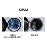 LAVADORA APILABLE ESTÁNDAR EW 835 18 lbs 1.9 pies cúbicos 110V + SECADORA VENTILADA CON SENSOR ED 880 4 pies cúbicos 220V