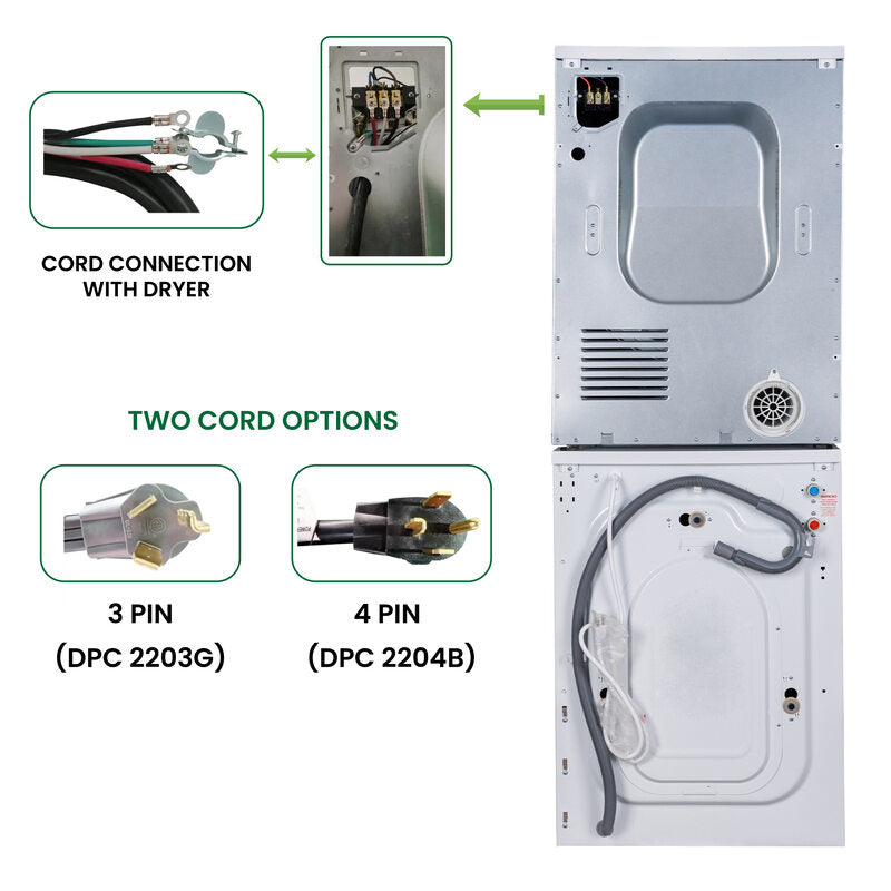 LAVADORA APILABLE ESTÁNDAR EW 835 18 lbs 1.9 pies cúbicos 110V + SECADORA VENTILADA CON SENSOR ED 880 4 pies cúbicos 220V