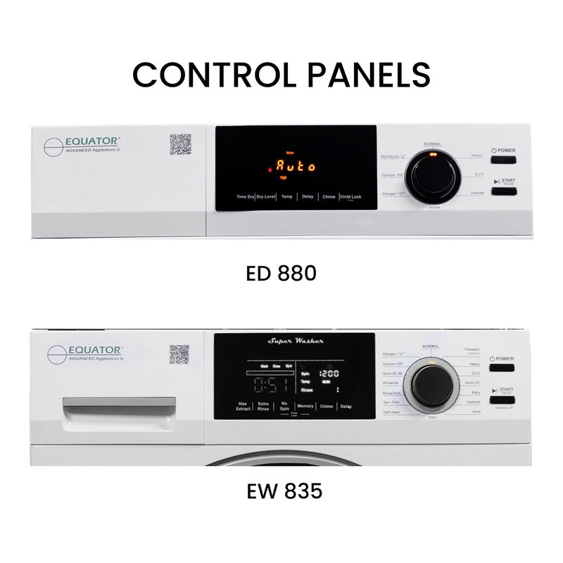 LAVADORA APILABLE ESTÁNDAR EW 835 18 lbs 1.9 pies cúbicos 110V + SECADORA VENTILADA CON SENSOR ED 880 4 pies cúbicos 220V