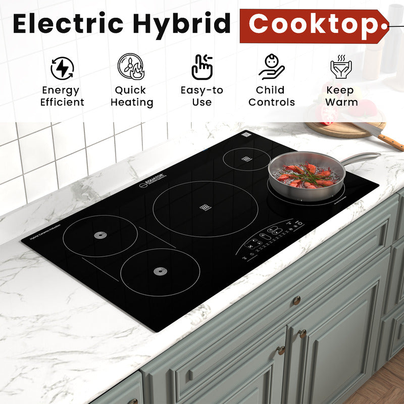 Table de cuisson électrique hybride CÉRAMIQUE-INDUCTION 5 foyers de 36 pouces 220V Equator