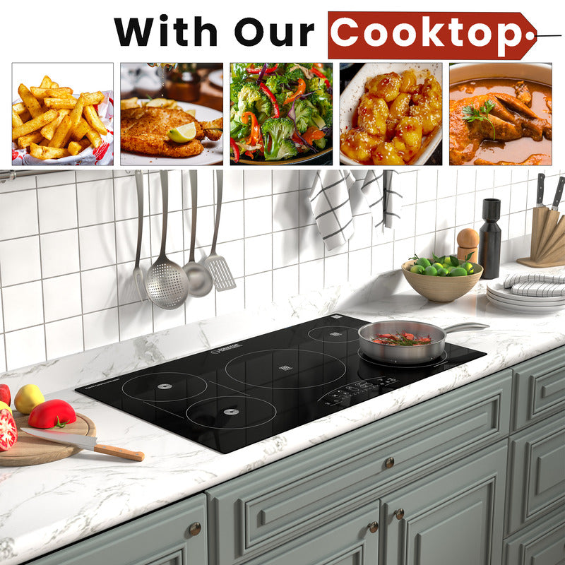 Table de cuisson électrique hybride CÉRAMIQUE-INDUCTION 5 foyers de 36 pouces 220V Equator