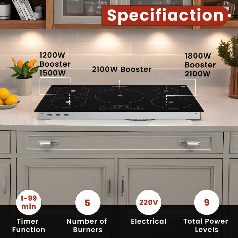 Table de cuisson électrique hybride CÉRAMIQUE-INDUCTION 5 foyers de 36 pouces 220V Equator
