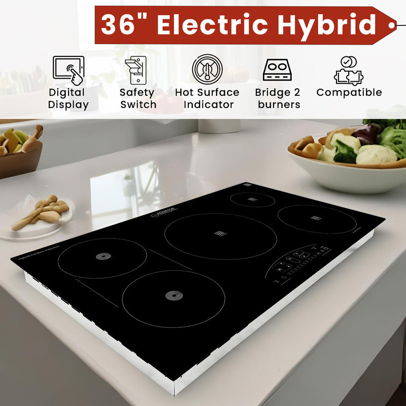 Table de cuisson électrique hybride CÉRAMIQUE-INDUCTION 5 foyers de 36 pouces 220V Equator