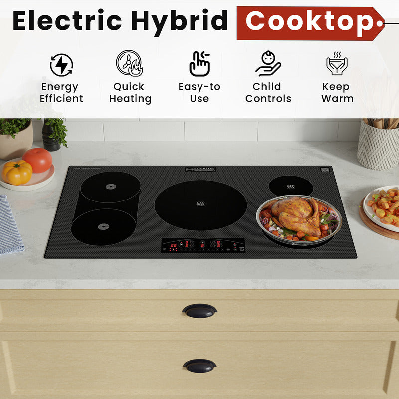Equator Design 36 inch Electric Hybrid CERAMIC-INDUCTION 5 Burner Cooktop 220V