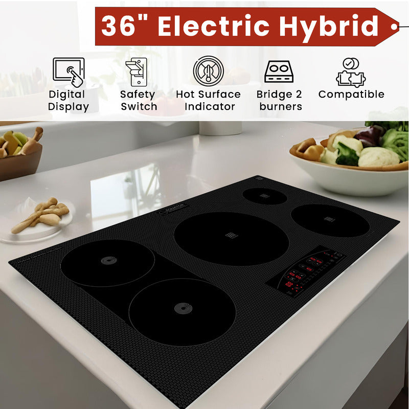 Equator Design 36 inch Electric Hybrid CERAMIC-INDUCTION 5 Burner Cooktop 220V