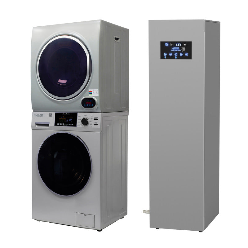 CENTRE DE BUANDERIE Argent LAVEUSE 15 livres + SÉCHEUSE à évacuation + SÉCHEUSE à vapeur avec penderie 110V