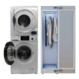 CENTRE DE BUANDERIE Argent LAVEUSE 15 livres + SÉCHEUSE à évacuation + SÉCHEUSE à vapeur avec penderie 110V