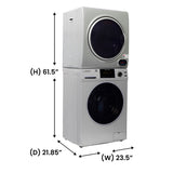 CENTRE DE BUANDERIE Argent LAVEUSE 15 livres + SÉCHEUSE à évacuation + SÉCHEUSE à vapeur avec penderie 110V