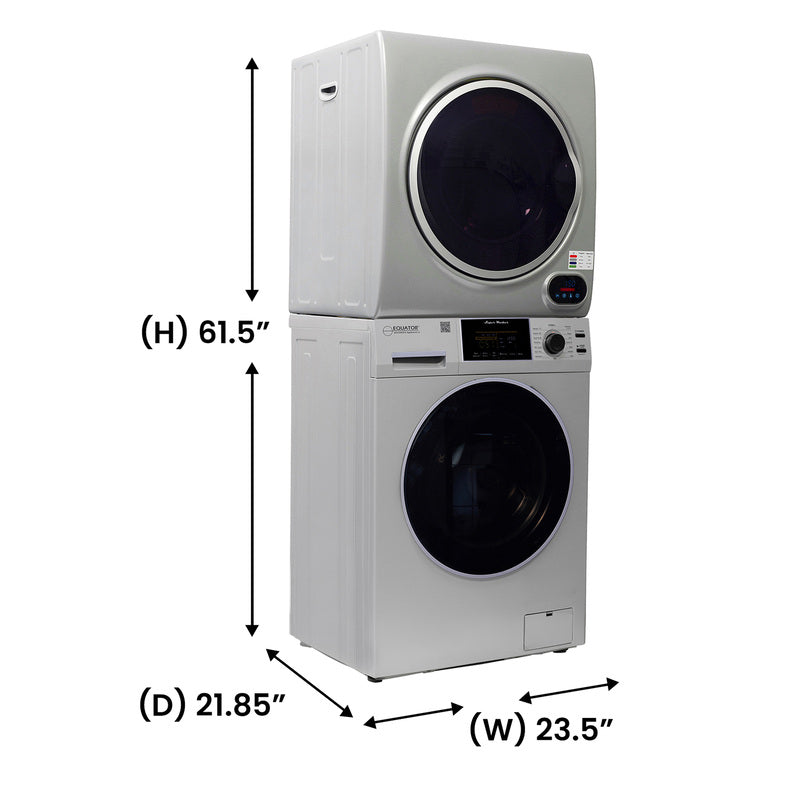 CENTRE DE BUANDERIE Argent LAVEUSE 15 livres + SÉCHEUSE à évacuation + SÉCHEUSE à vapeur avec penderie 110V