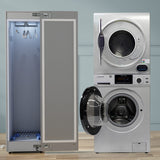 CENTRE DE BUANDERIE Argent LAVEUSE 15 livres + SÉCHEUSE à évacuation + SÉCHEUSE à vapeur avec penderie 110V