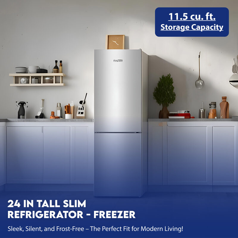 Conserv 11.5cf Tall Frost Free Ref-Freezer 24in Wine Rack E-Star 43dB Stainless
