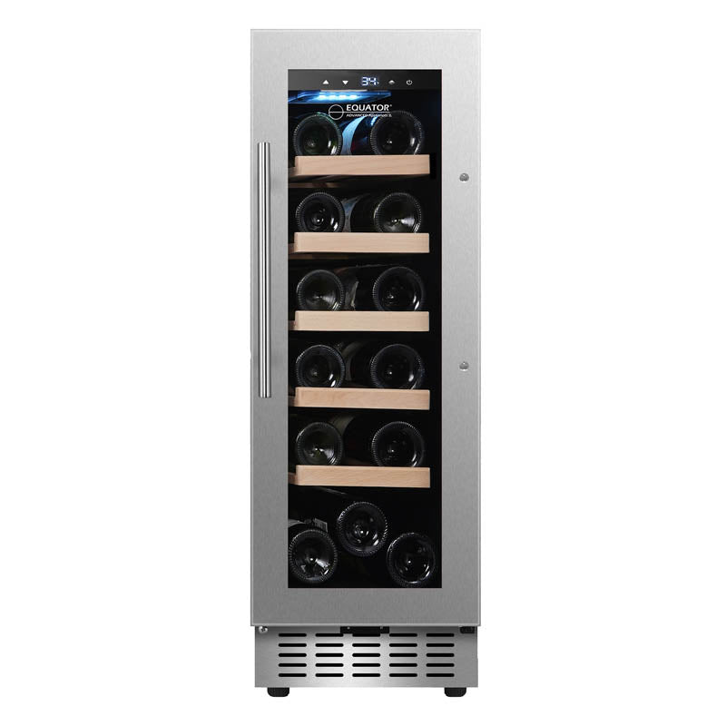 Refrigerador de vinos Equator para 18 botellas, negro, independiente/integrable, LED de 7 colores