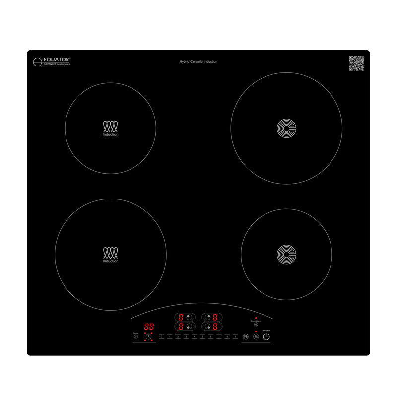 Equator 24 inch Electric Hybrid CERAMIC-INDUCTION 4 Burner Cooktop 9 Power 220V