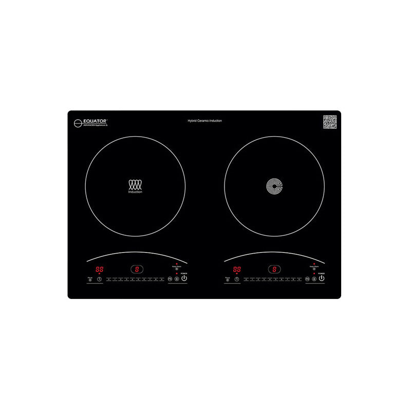 Equator 120V 20 inch 1 Induction and 1 Ceramic Electric Hybrid Cooktop, Black