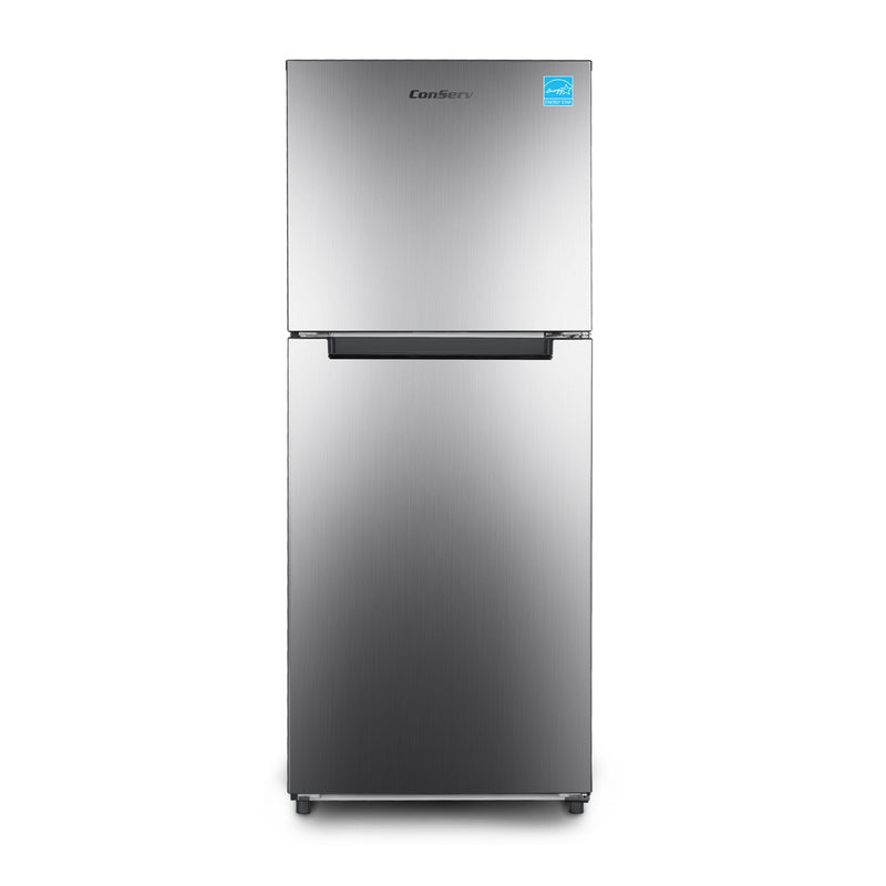 Refrigerador Conserv de 10 pies cúbicos, congelador superior, 24 pulgadas, sin escarcha, Energy Star, silencioso 43dB, 110V, acero inoxidable