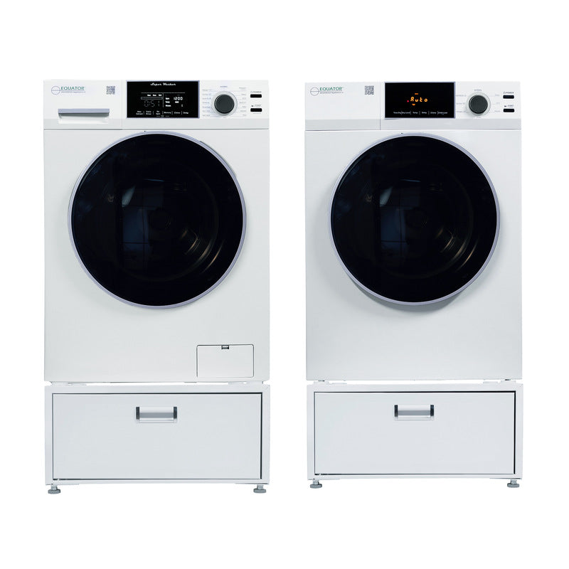 JUEGO DE LAVANDERÍA COMPLETO Lavadora Sani EW 835 1.9cf 110V + Secadora con ventilación ED 880 220V + Pedestales