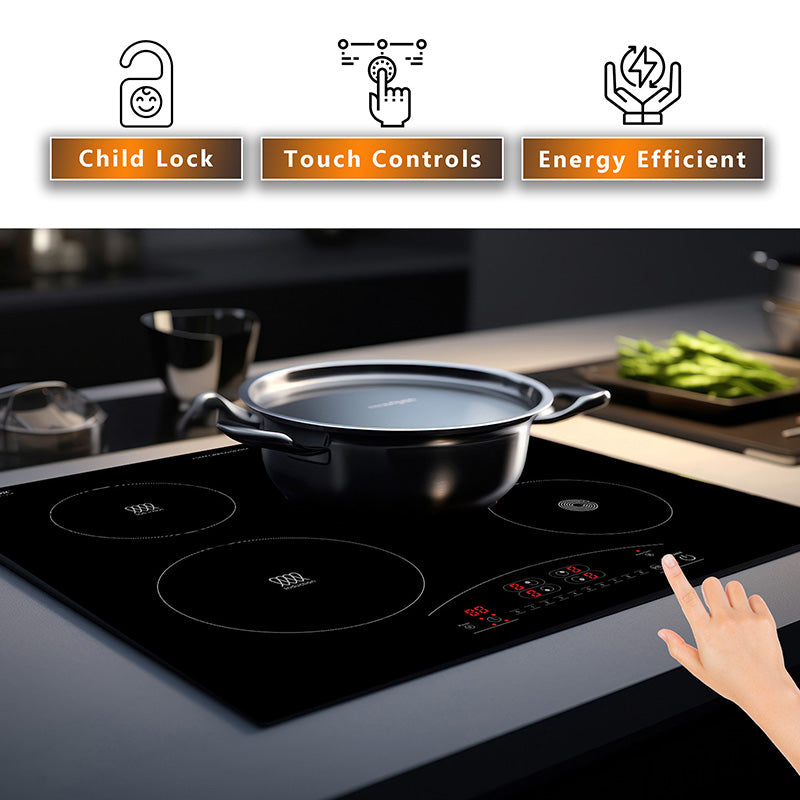 Equator 24 inch Electric Hybrid CERAMIC-INDUCTION 4 Burner Cooktop 9 Power 220V