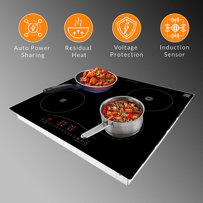 Equator 24 inch Electric Hybrid CERAMIC-INDUCTION 4 Burner Cooktop 9 Power 220V