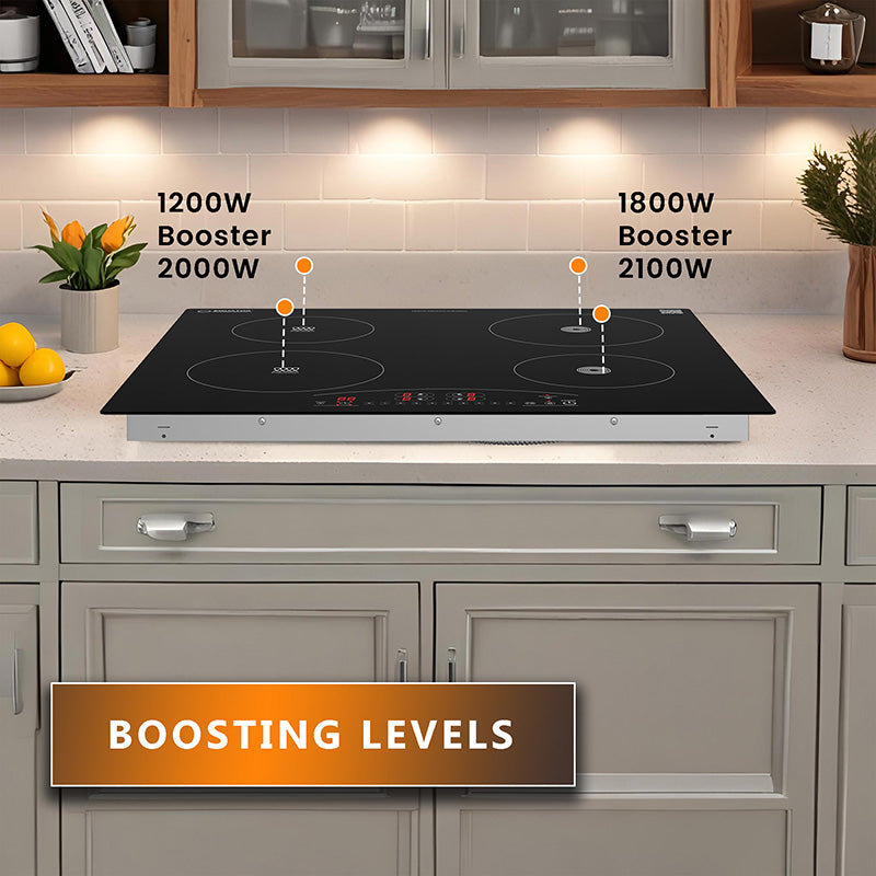 Equator 24 inch Electric Hybrid CERAMIC-INDUCTION 4 Burner Cooktop 9 Power 220V