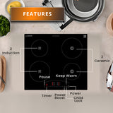 Equator 24 inch Electric Hybrid CERAMIC-INDUCTION 4 Burner Cooktop 9 Power 220V