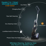 Aspiradora, barredora y fregadora 3 en 1 Equator Smart para suelos y alfombras, autolimpiante, con aviso por voz, 8 lbs