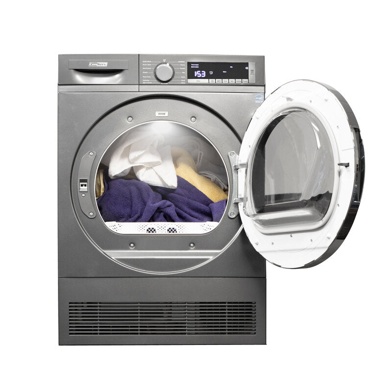 Sèche-linge à condensation/sans évacuation ConServ 4cf, assainissement, affichage LED, porte réversible, 220V, EStar (reconditionné)