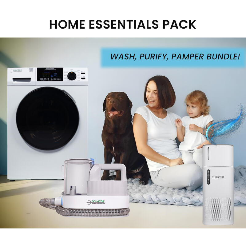 Pack PRO PET : lave-linge/sèche-linge combiné 1,62 pi³ + brosse de toilettage pour animaux + purificateur d'air/humidificateur