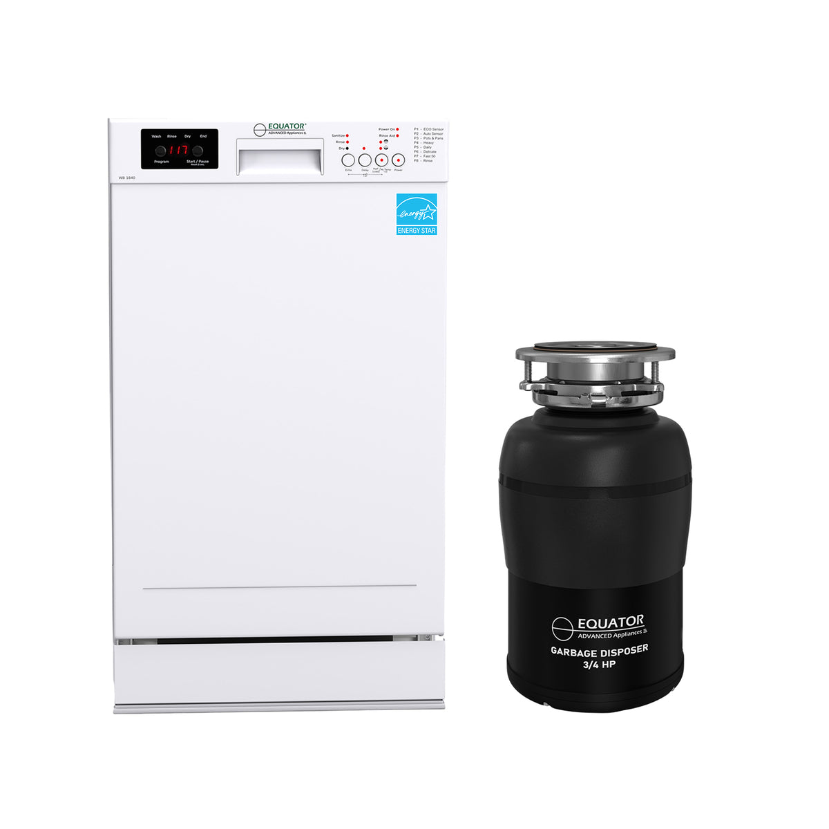 18 in Dishwasher 10 place QUIET 110V E-Star ADA+3/4 HP Garbage Disposer -- White
