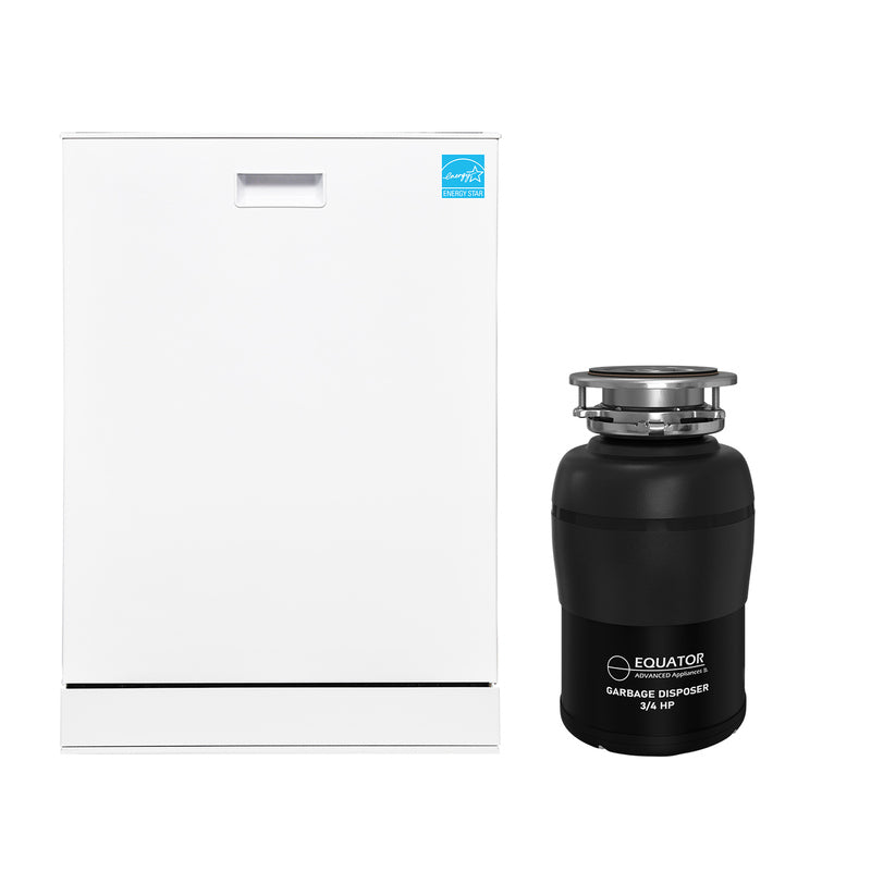 Lavavajillas de 24 pulgadas, 15 cubiertos, SILENCIOSO, 110V, E-Star + Triturador de desperdicios de 3/4 HP