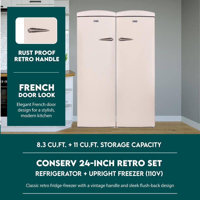 Ensemble réfrigérateur rétro Conserv 24 po 11 pi³ + congélateur vertical 8,3 pi³ 110 V
