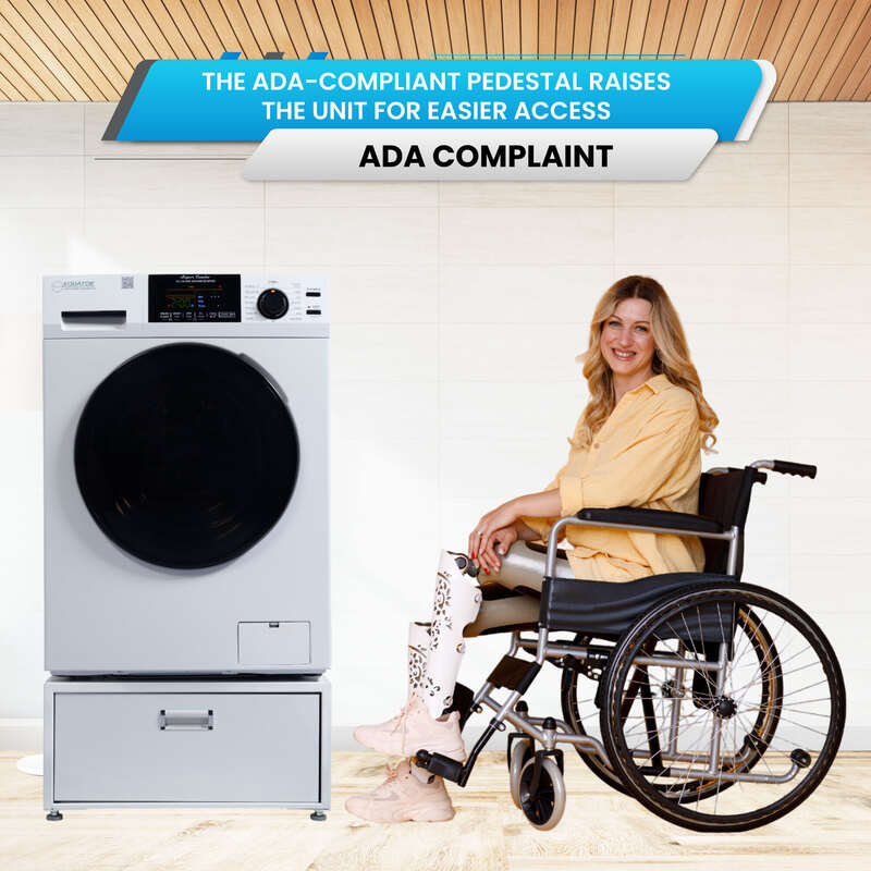 Lavadora secadora todo en uno CONVERTIBLE PET Ciclo de higienización 1.62 pies cúbicos/15 libras 1400 RPM + Pedestal