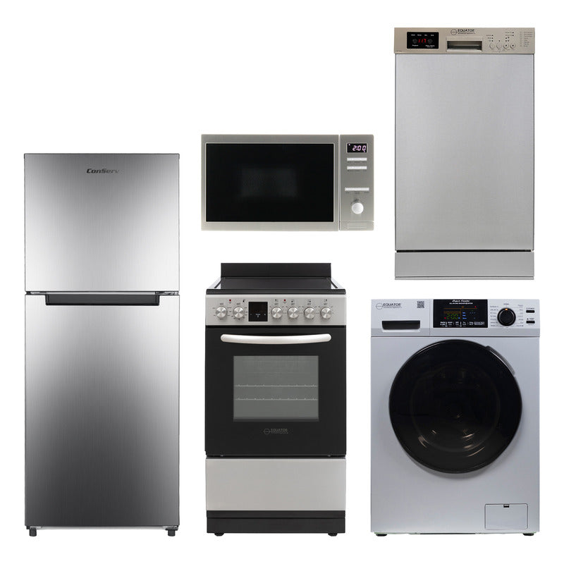 TINY HOME ULTRA COMPACT APPLIANCE PACK- Combo Washer-Dryer+Dishwasher+Cooking Range+Refrigerator+Microwave