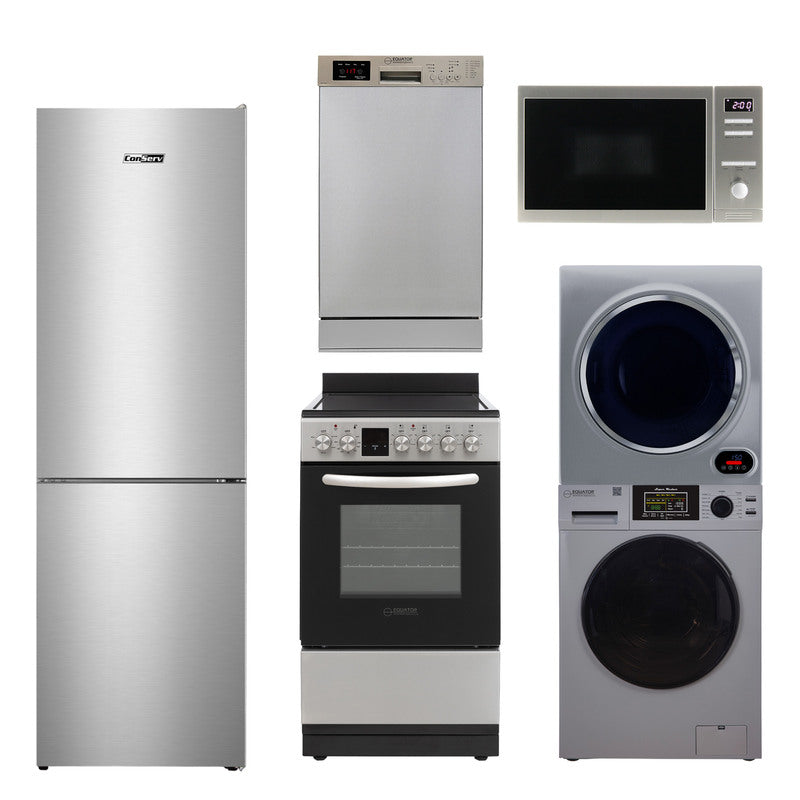PACK D'APPAREILS ÉLECTROMÉNAGERS COMPACTS POUR MINI-MAISON - Lave-linge + Sèche-linge + Lave-vaisselle + Cuisinière + Réfrigérateur + Micro-ondes