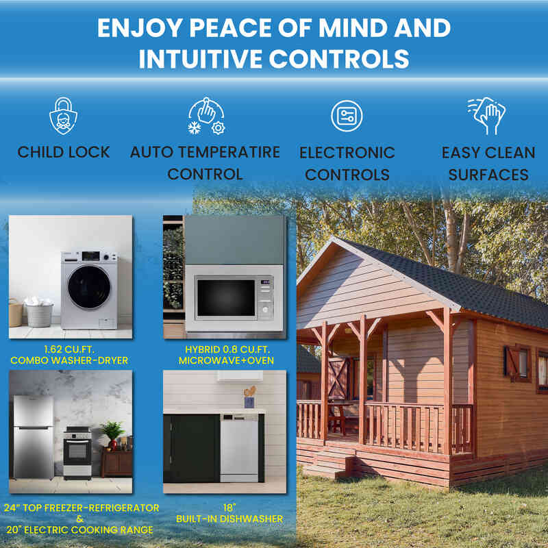 TINY HOME ULTRA COMPACT APPLIANCE PACK- Combo Washer-Dryer+Dishwasher+Cooking Range+Refrigerator+Microwave
