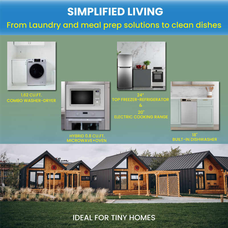 TINY HOME ULTRA COMPACT APPLIANCE PACK- Combo Washer-Dryer+Dishwasher+Cooking Range+Refrigerator+Microwave