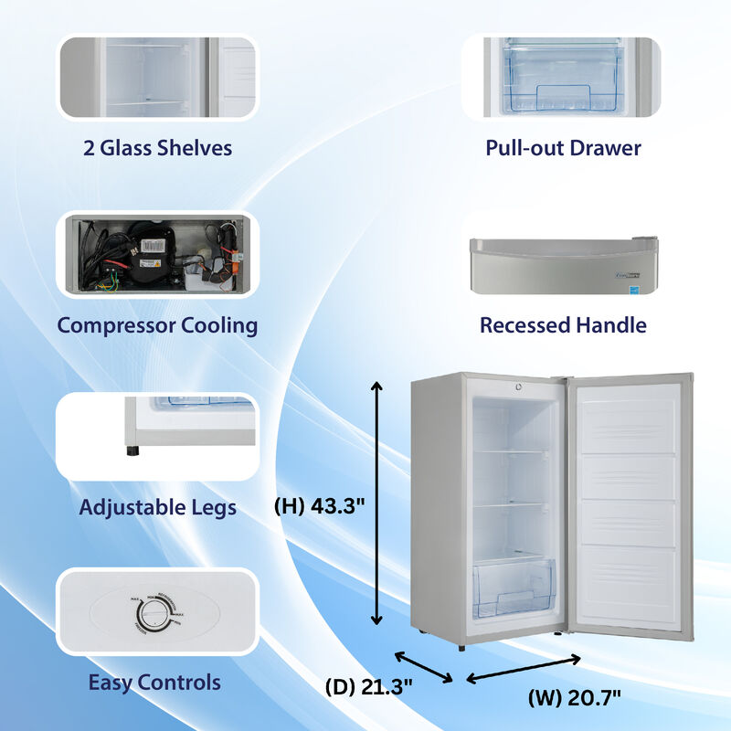 Congélateur vertical compact Conserv 4,3 pi³, porte réversible, pose libre, 110V, homologué Energy Star